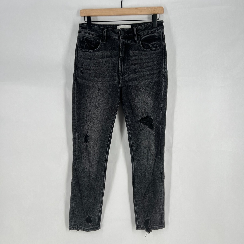 Dear John Jean Womens 26 Black Whiskering Denim Cotton Distressed Crop High Rise